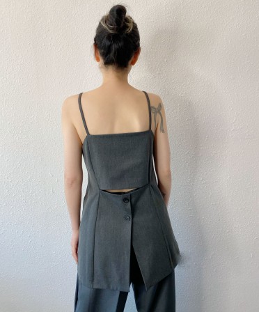 Grey Longline Button Up Top #250343